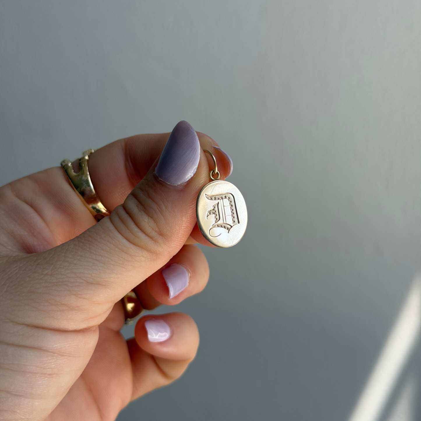 14k old english letter D cufflink conversion charm