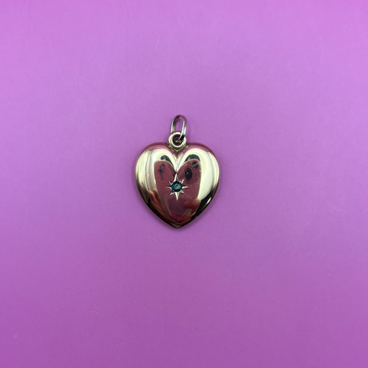 10k puffy heart with star set tourmaline charm