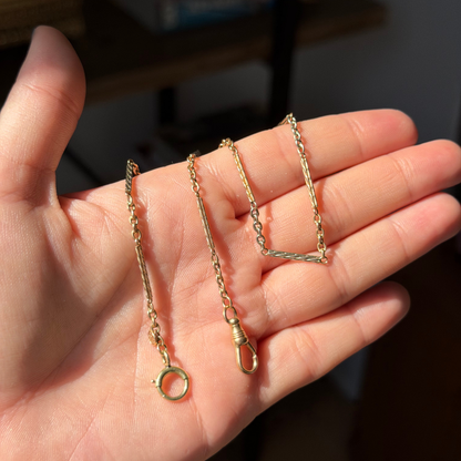 14k antique tri tone bar station watch chain 14.5"
