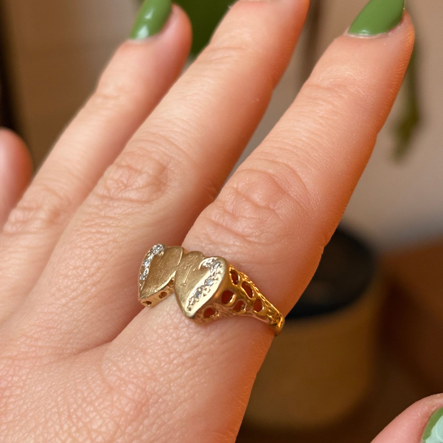 14k double heart with diamonds ST ring