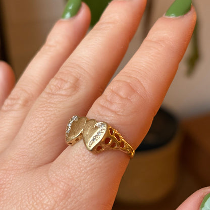 14k double heart with diamonds ST ring