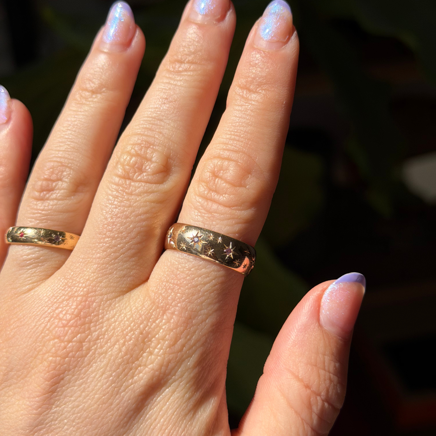 18k green blue lavender reimagined wide antique donut band