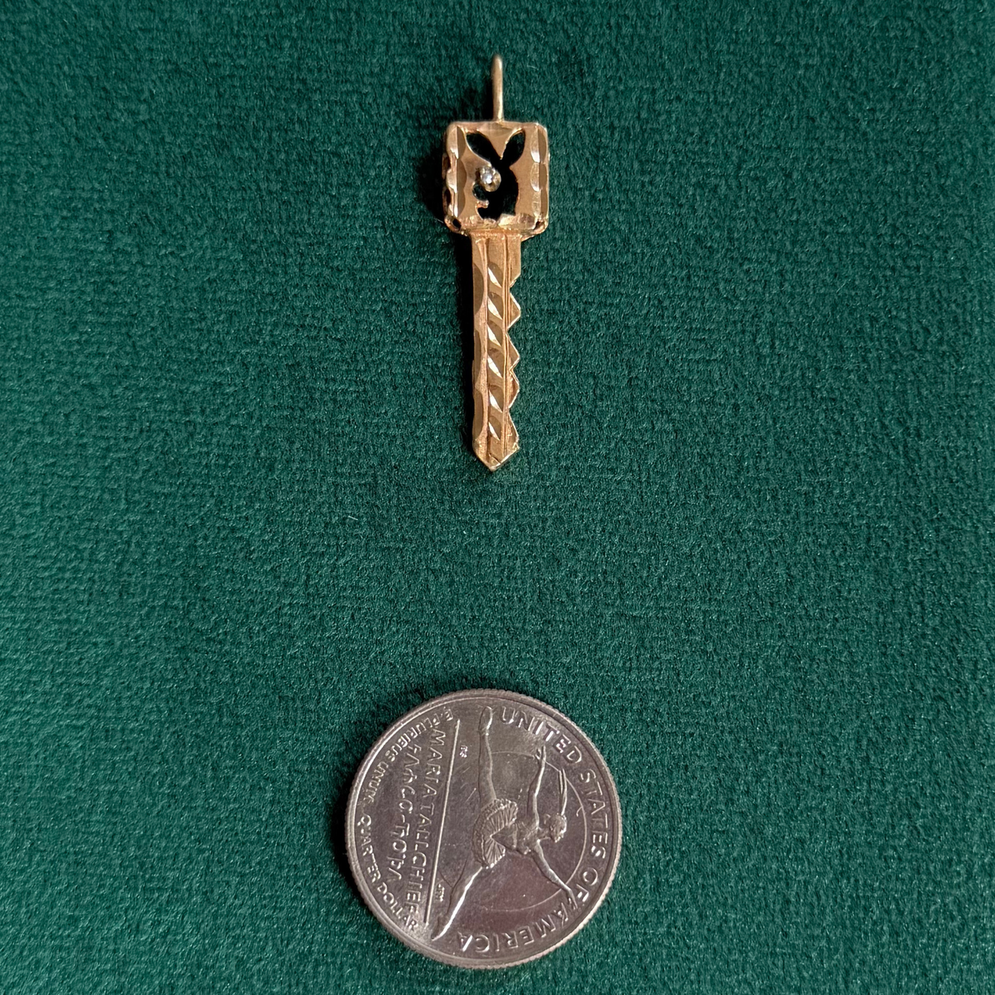 14k playboy bunny key with mini diamond charm