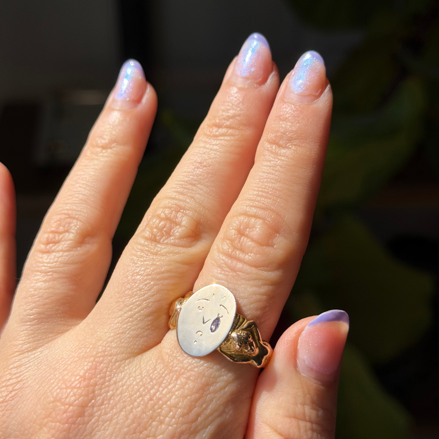 10k crying mermaids tanzanite art nouveau signet