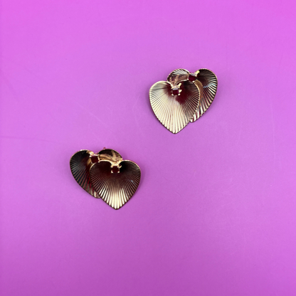 14k double engine turned hearts clip on earrings conversion charm