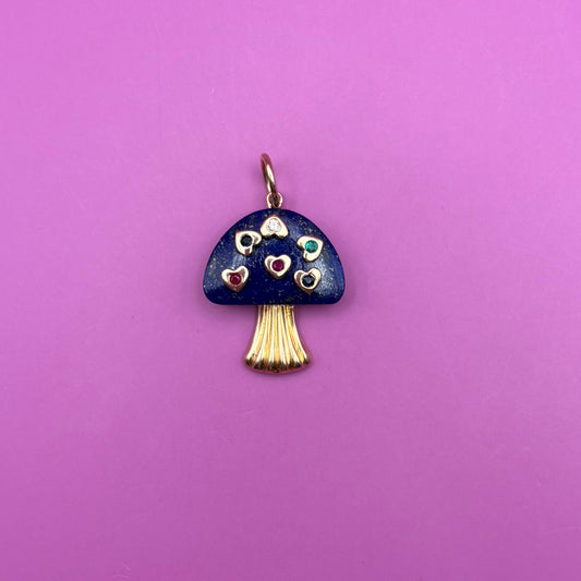 14k lapis mushroom pendant