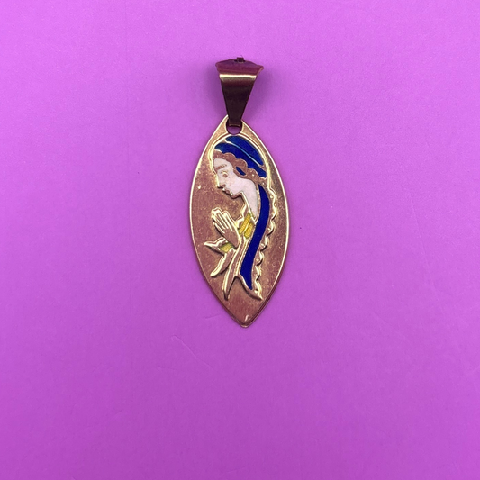 18k praying babe with blue enamel charm