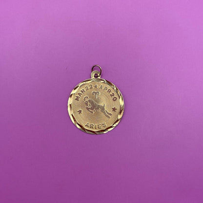 14k aries medallion charm