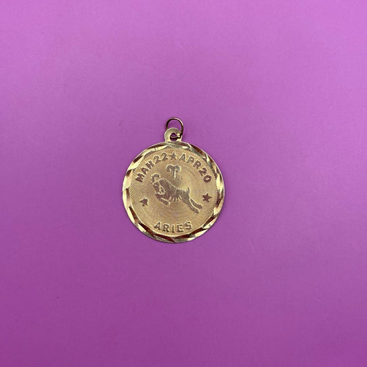 14k aries medallion charm