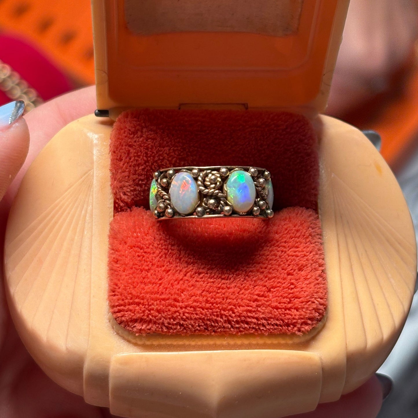 14k art nouveau opal infinity ring