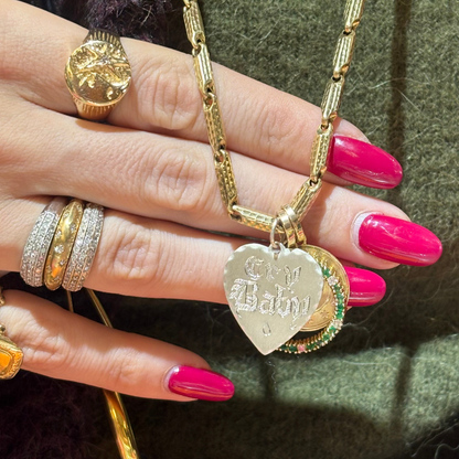 925 cry baby old english hand engraved heart pendant