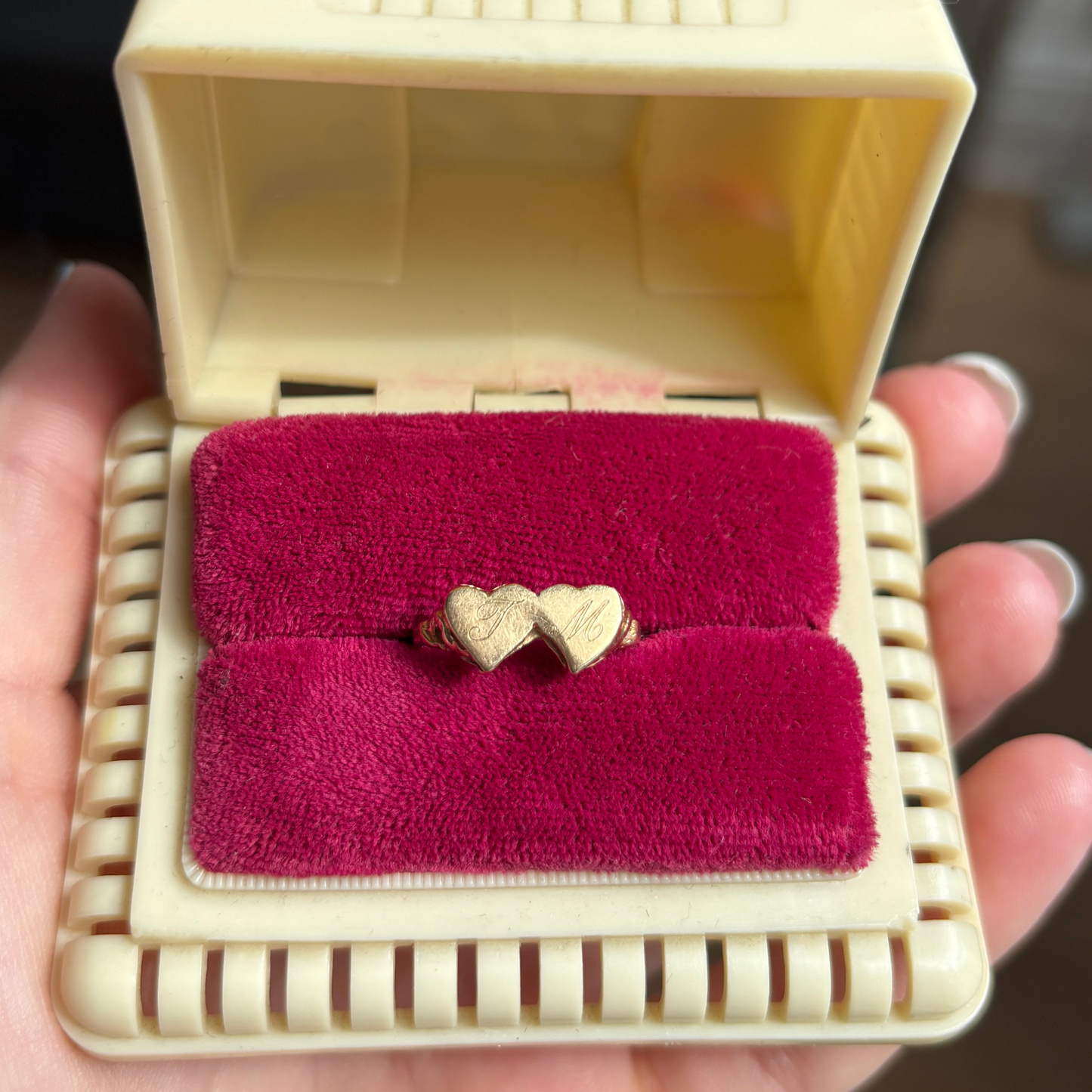 14k double heart ring T & M