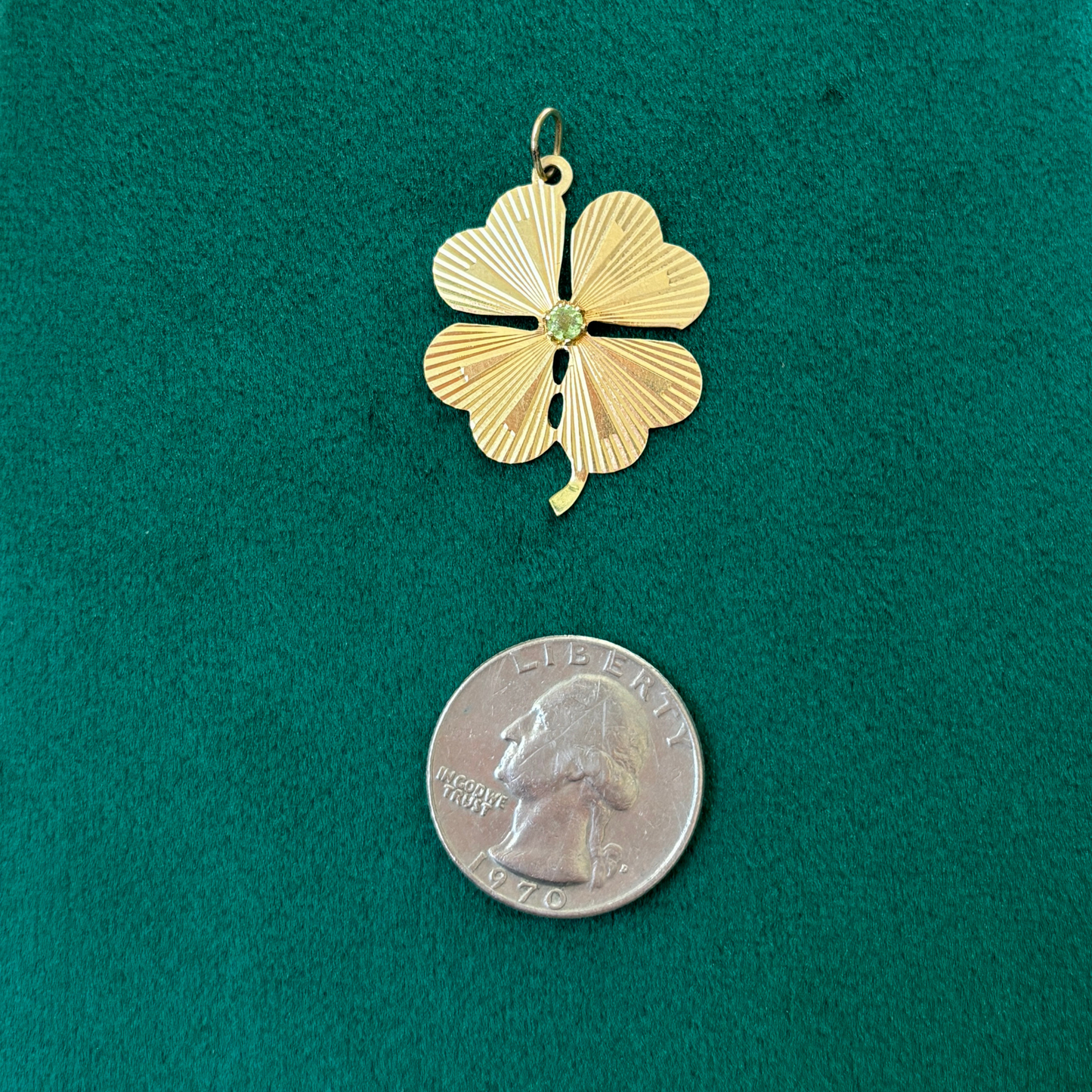 14k four leaf clover with peridot charm