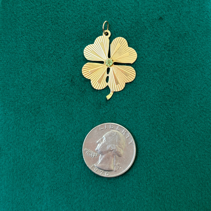 14k four leaf clover with peridot charm