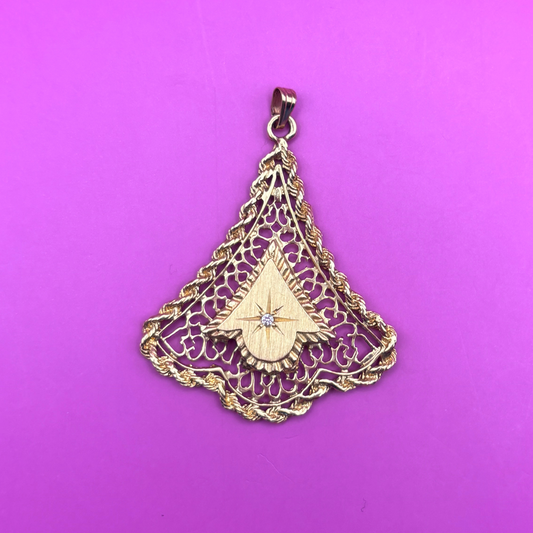 14k ornate diamond star set locket pendant