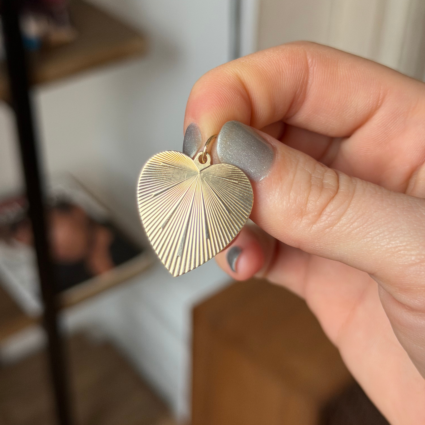 14k engine turned heart charm