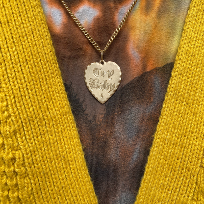 cry baby old english hand engraved heart pendant