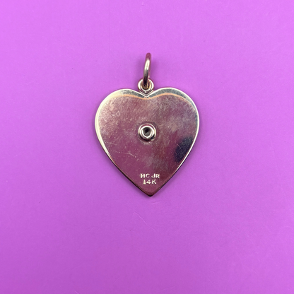 14k star set diamond engine turned heart charm