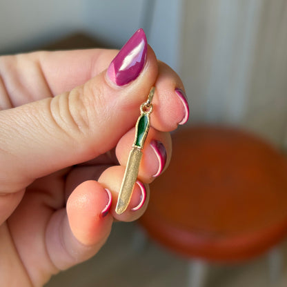 18k knife charm with green enamel handle