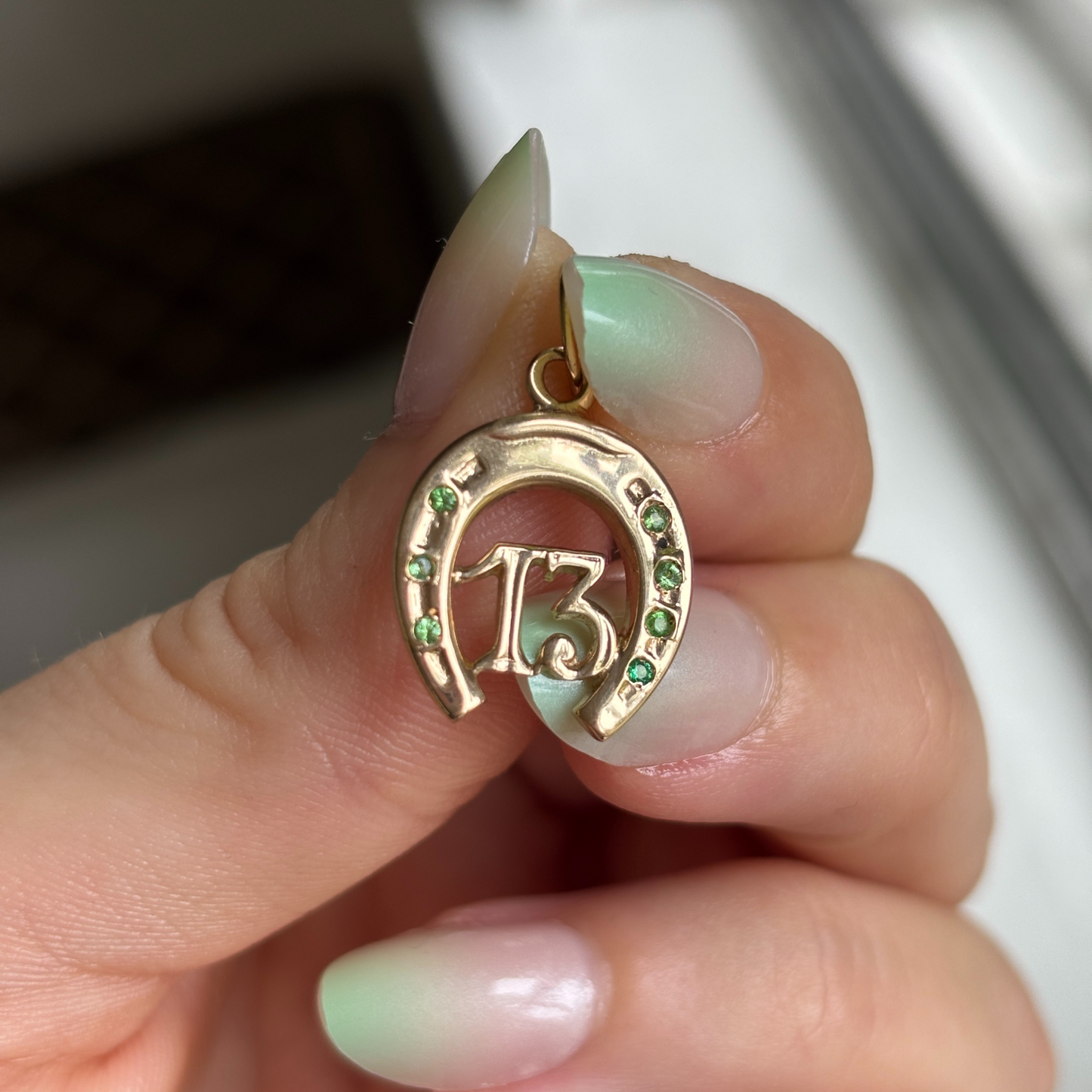 tsavorite 13 horseshoe charm