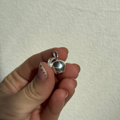 silver big apple with black diamond seeds charm