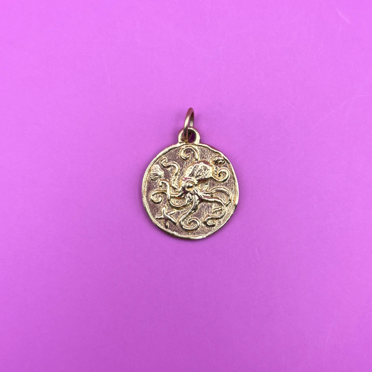 14k octopus medallion charm