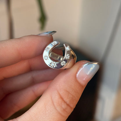 silver 7 stars horseshoe ring with diamonds