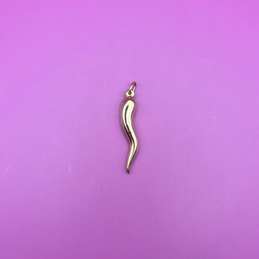 14k hollow cornicello charm