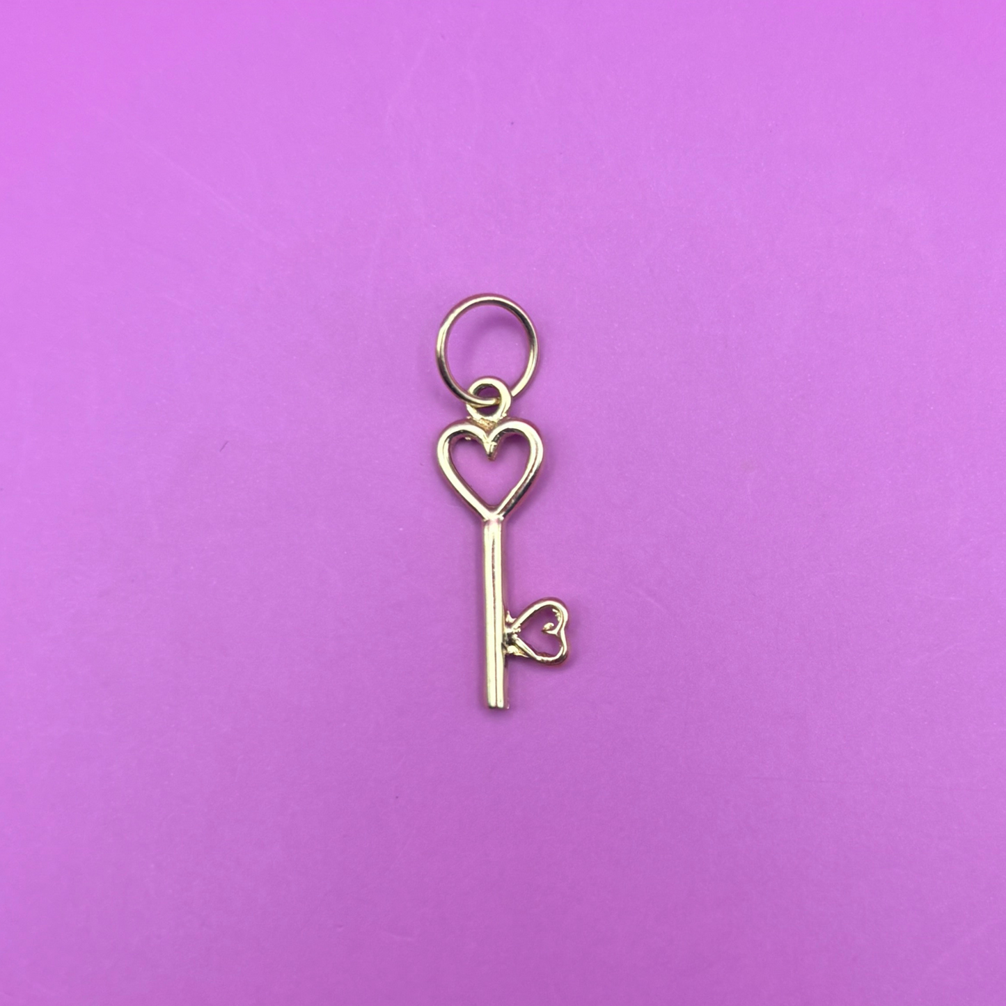 14k double hearts key mini charm