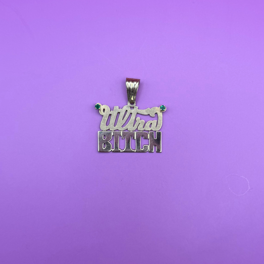 14k ultra bitch with emeralds charm