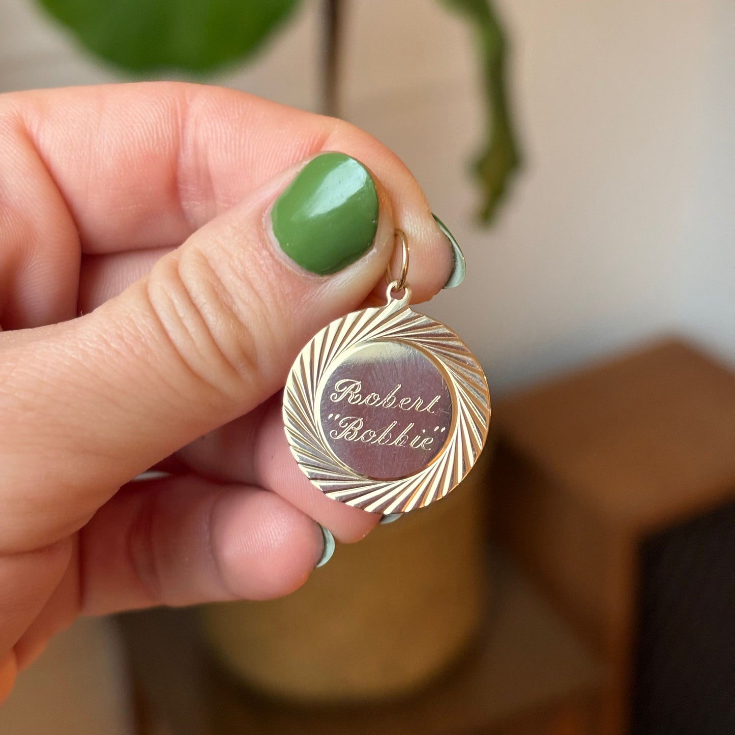 14k engine turned robert "bobbie" disc charm