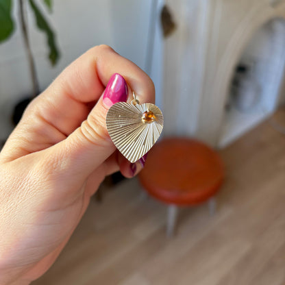 14k engine turned heart with yellow spinel charm