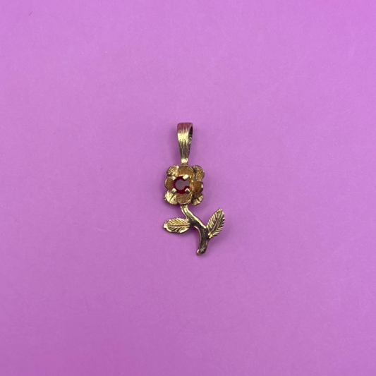 10k rose with synthetic red stone charm