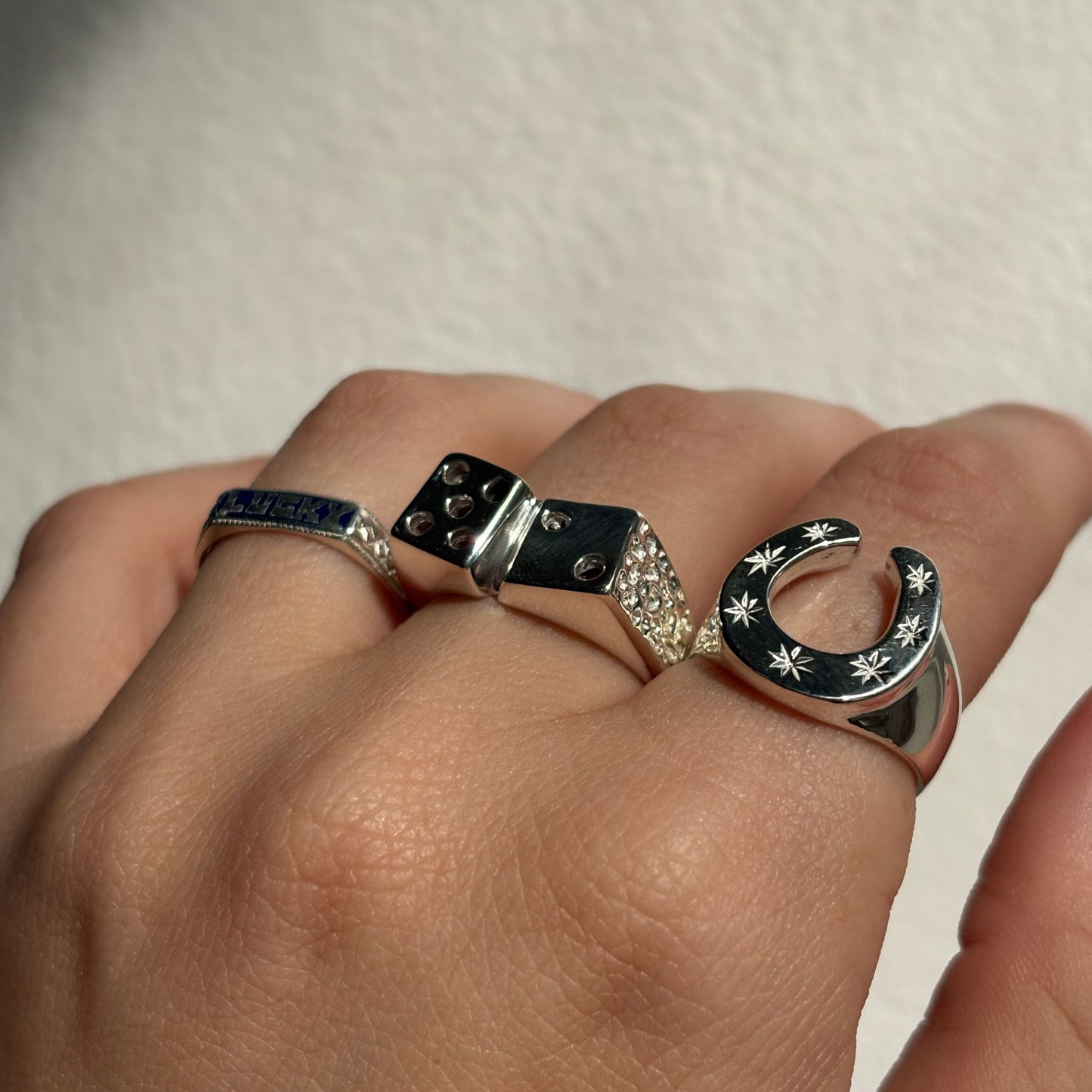 silver 7 dice ring