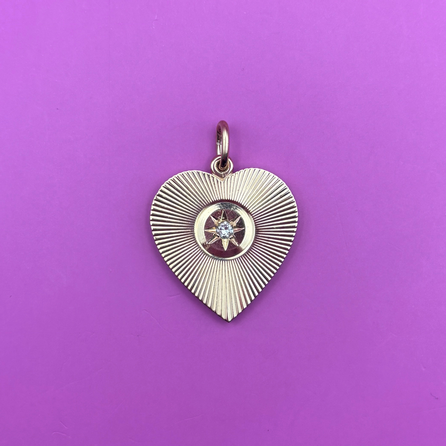 14k star set diamond engine turned heart charm