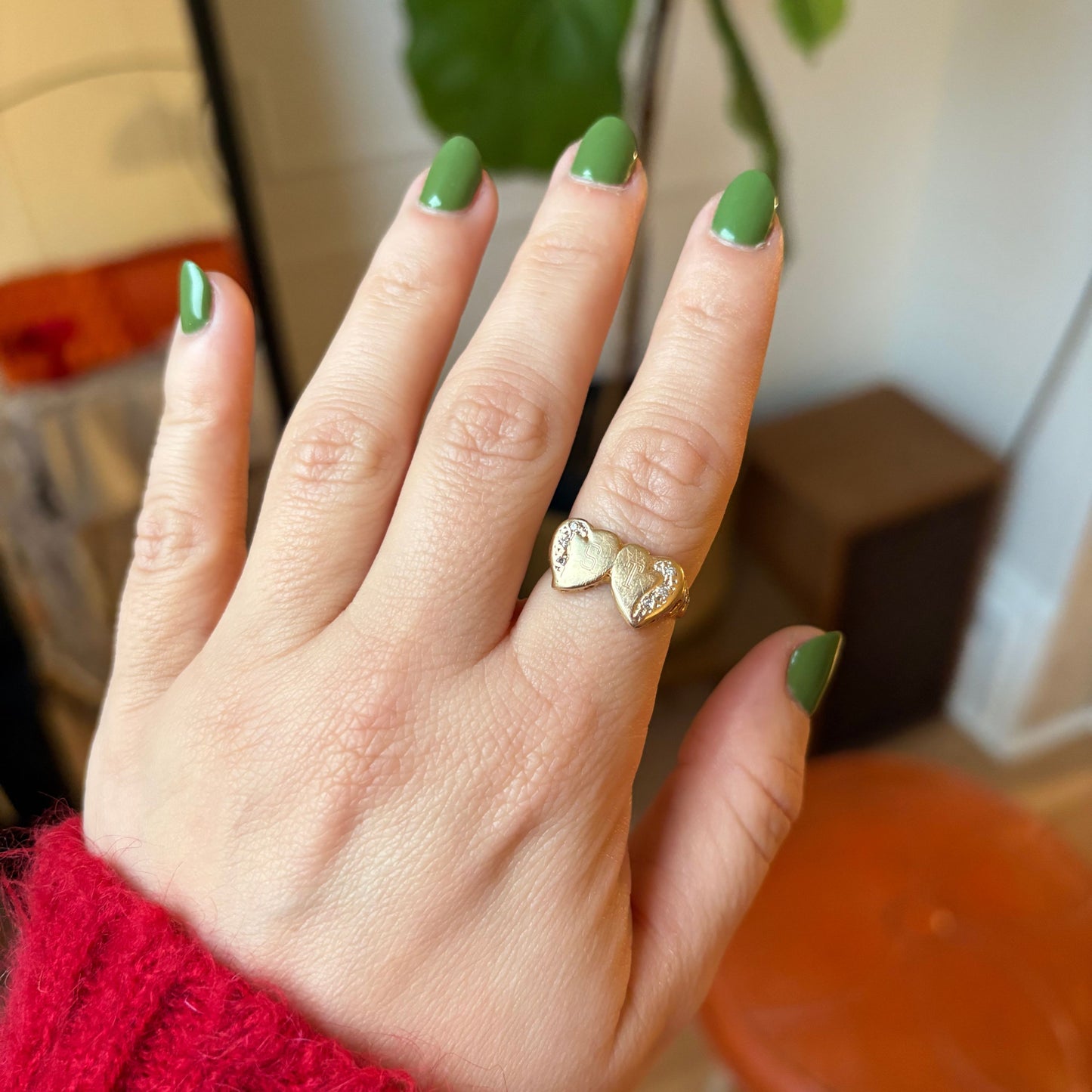 14k double heart with diamonds ST ring