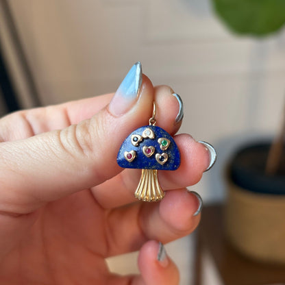 14k lapis mushroom pendant