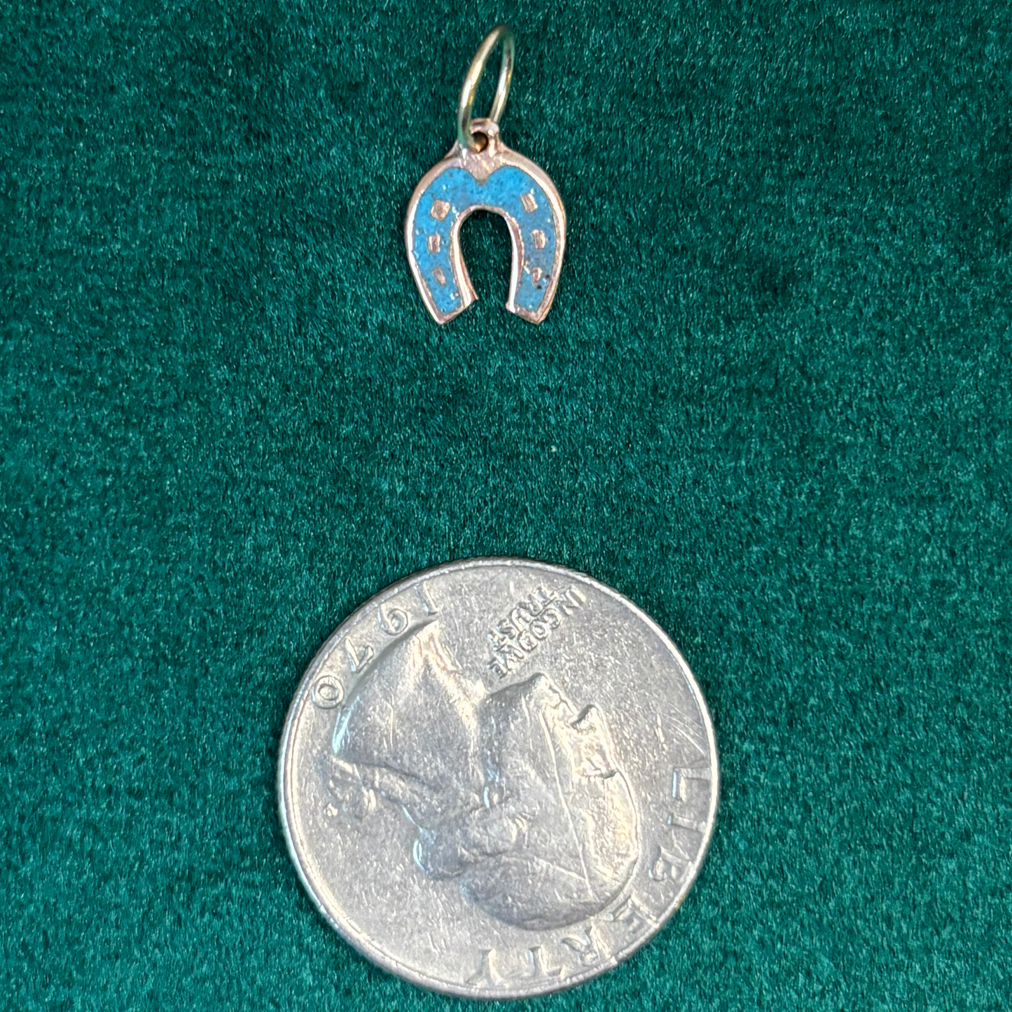 14k horseshoe with blue enamel charm