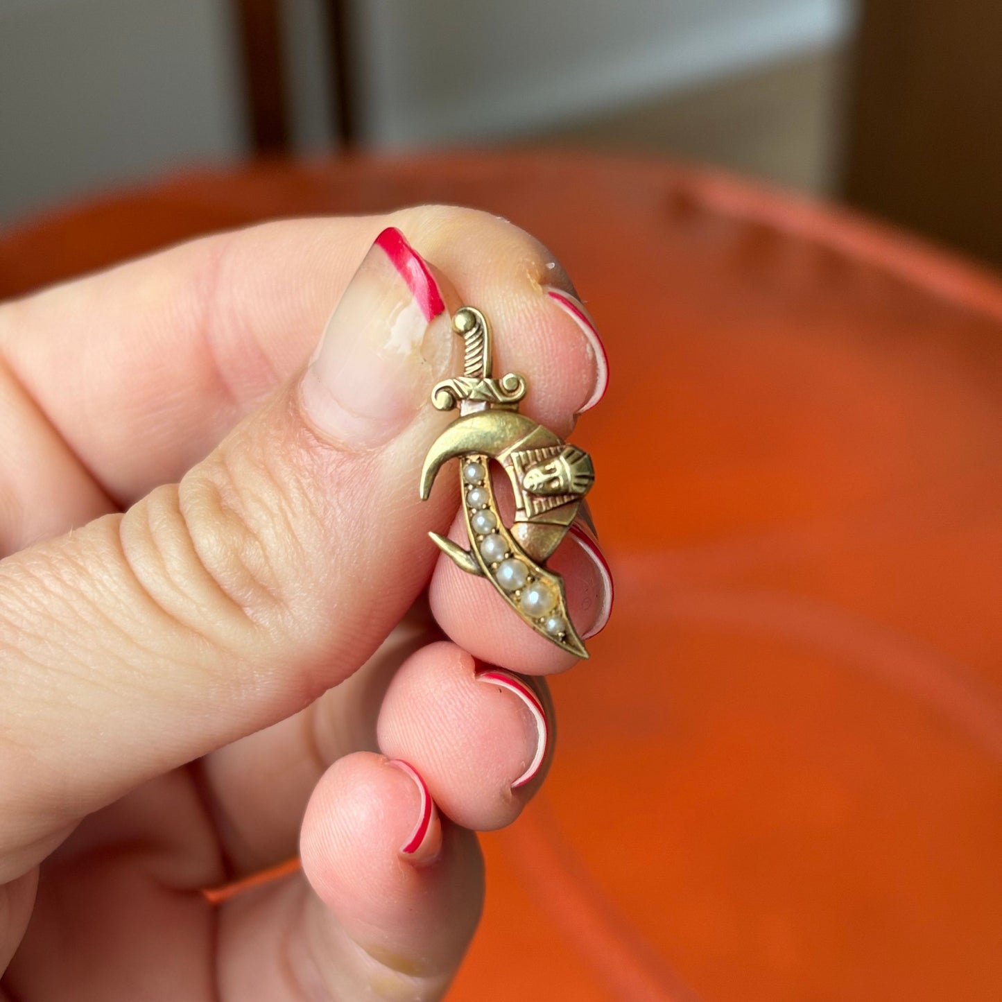 14k masonic dagger & moon brooch conversion charm