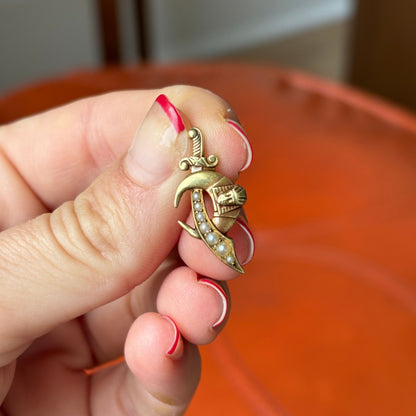14k masonic dagger & moon brooch conversion charm