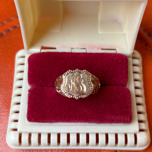 14k antique crest signet AG