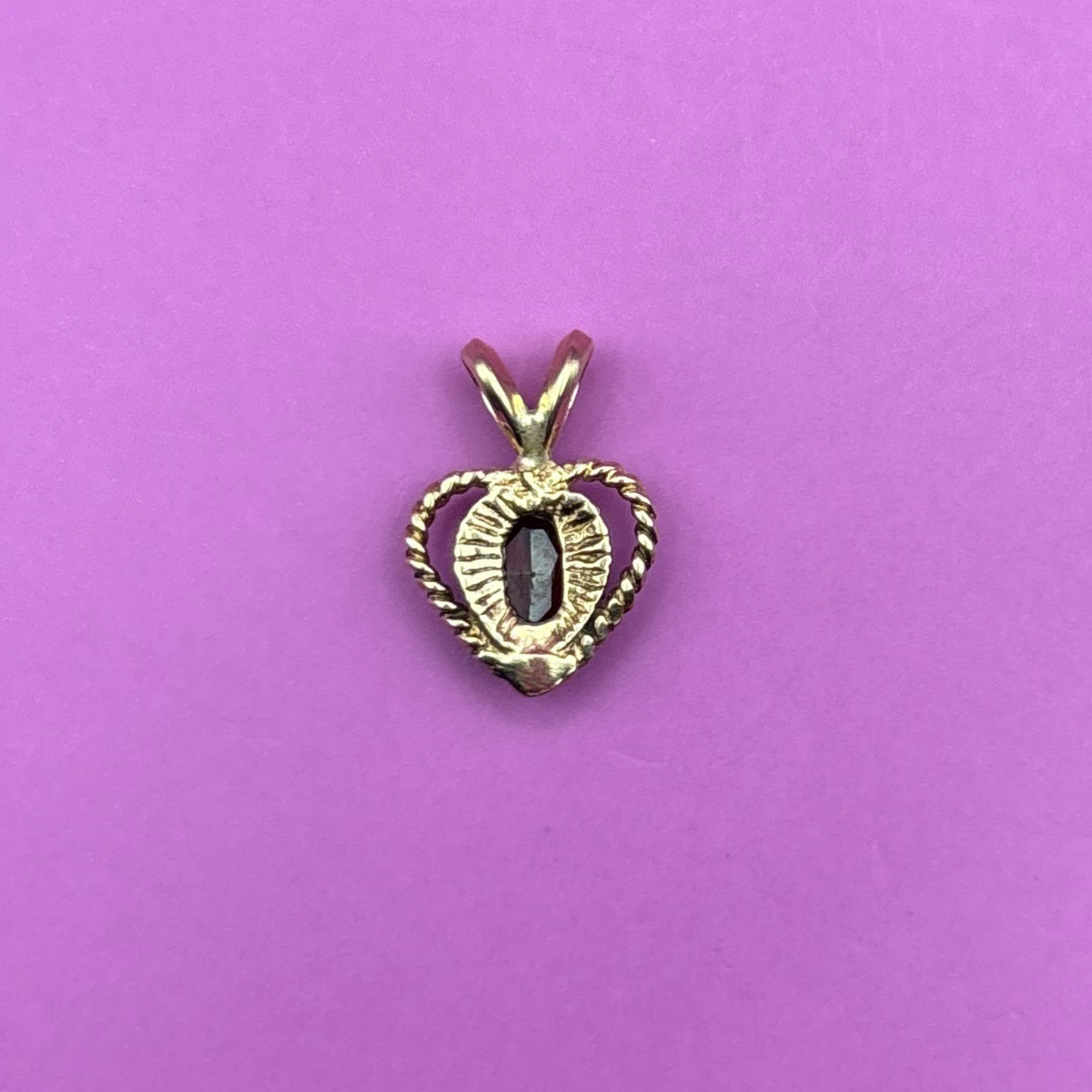 14k garnet heart in heart rope charm