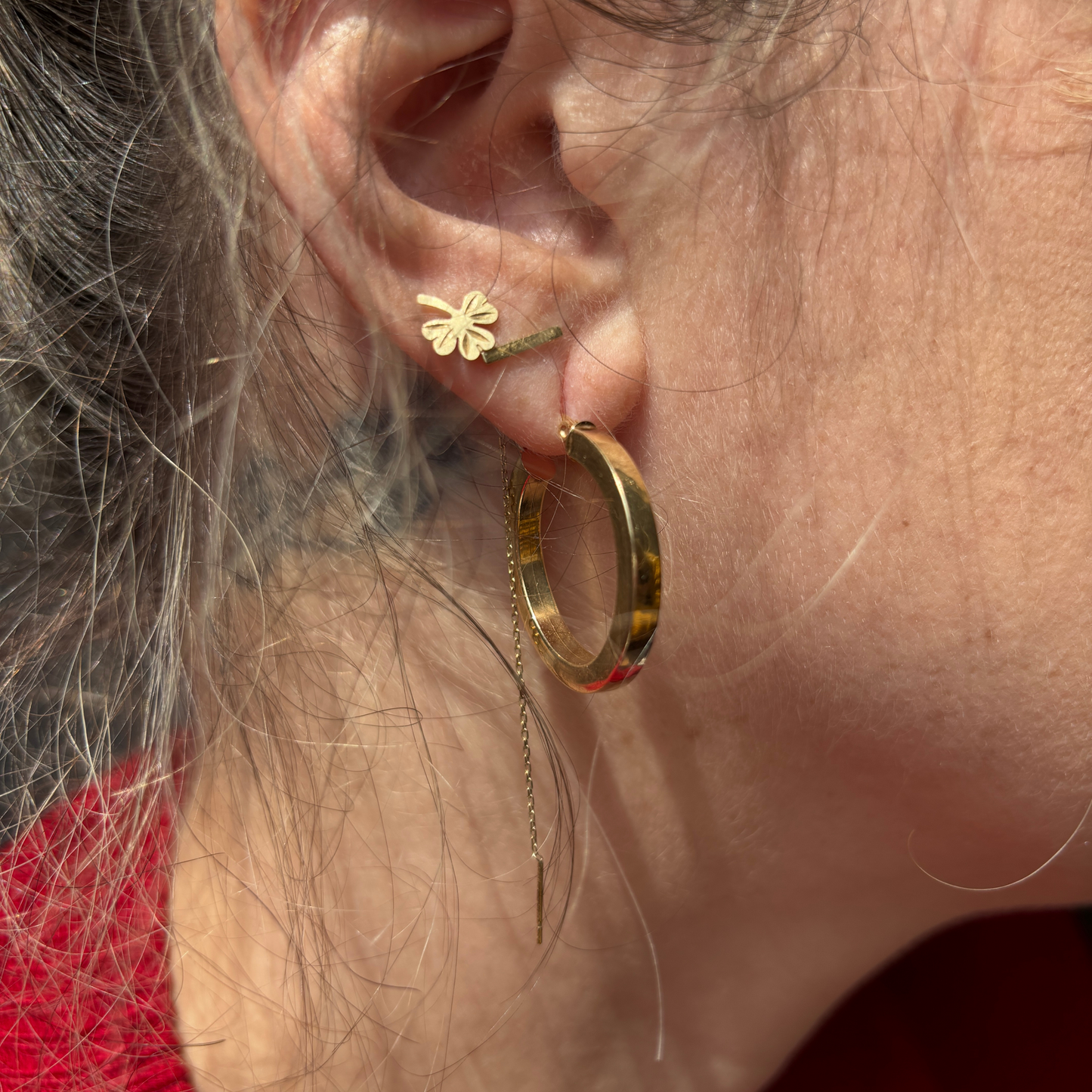 14k squared semi hollow hoops