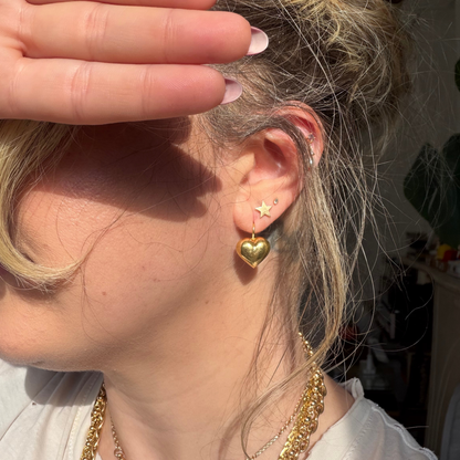 18k semi hollow heart drop earrings