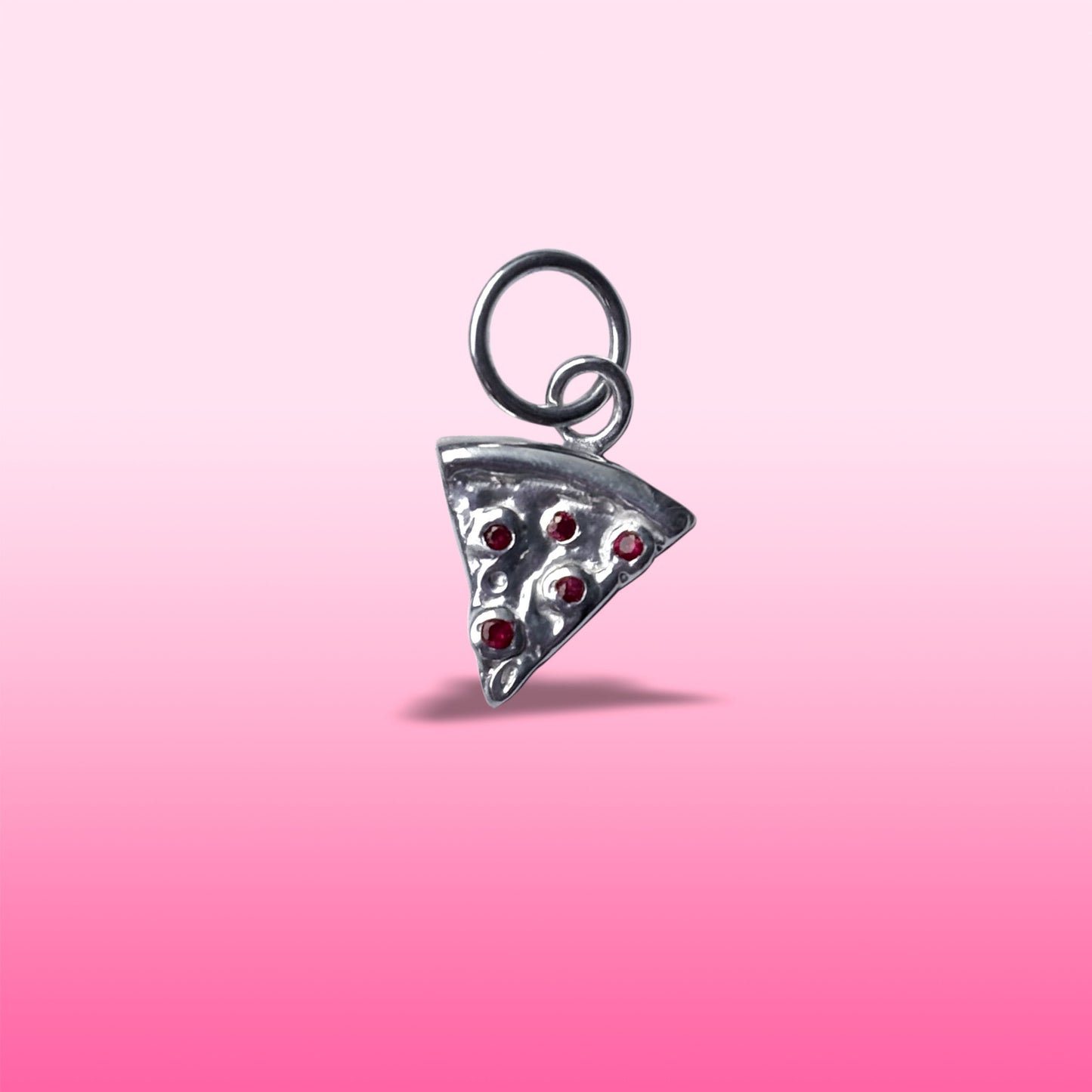 silver pizza with ruby pepperonis charm