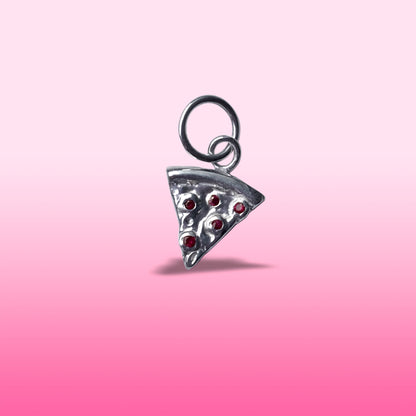 silver pizza with ruby pepperonis charm