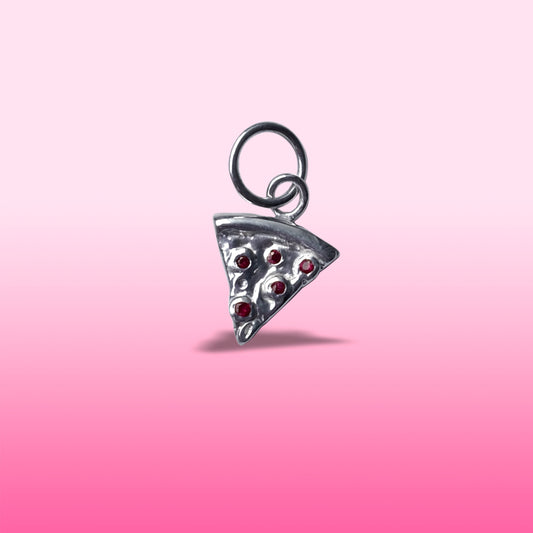 silver pizza with ruby pepperonis charm