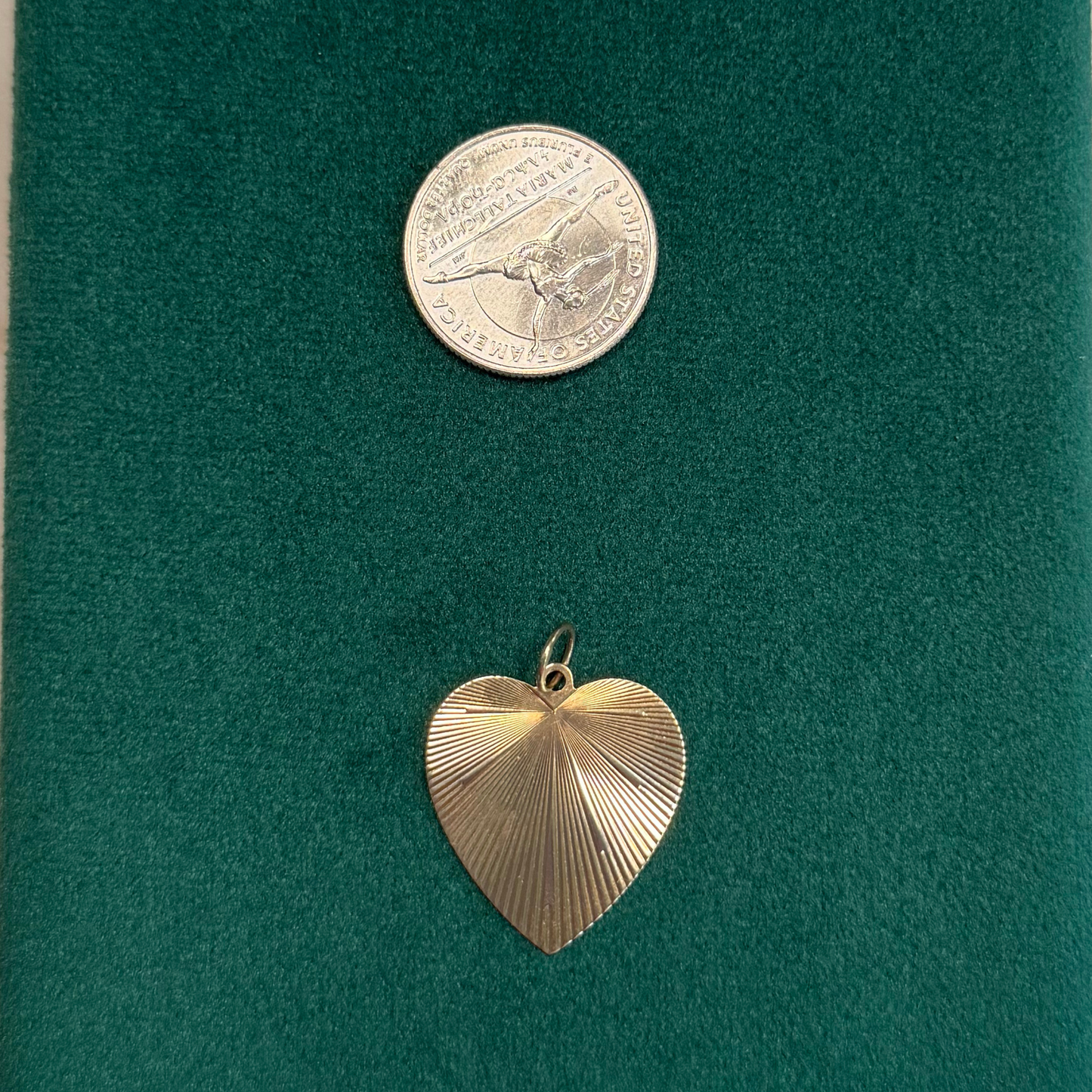 14k engine turned heart charm