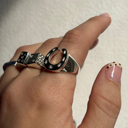 silver 7 stars horseshoe ring
