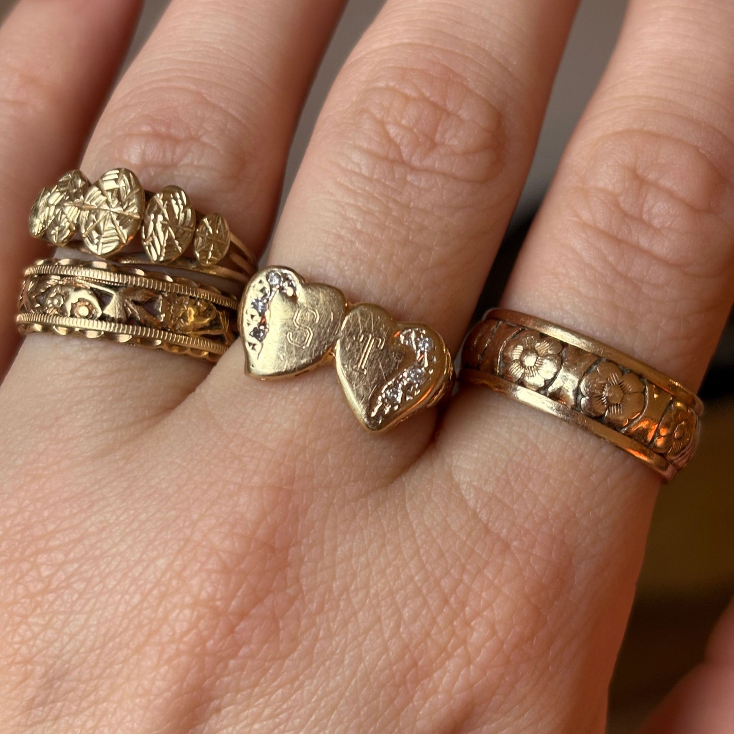 14k double heart with diamonds ST ring